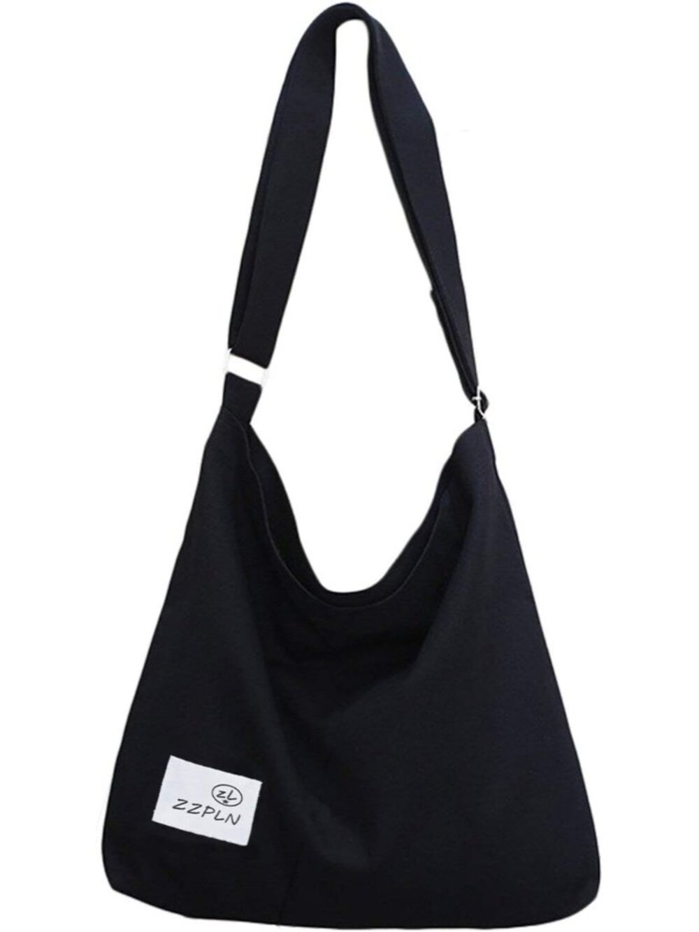 Women's Black Canvas Crossbody Bag Casual Hobo Lightweight Zipper Shoulder Strap